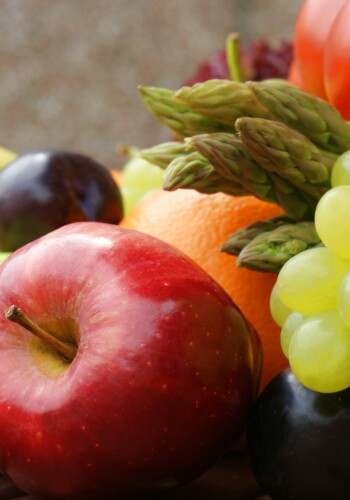 Close up image of healthy fruit and vegetables